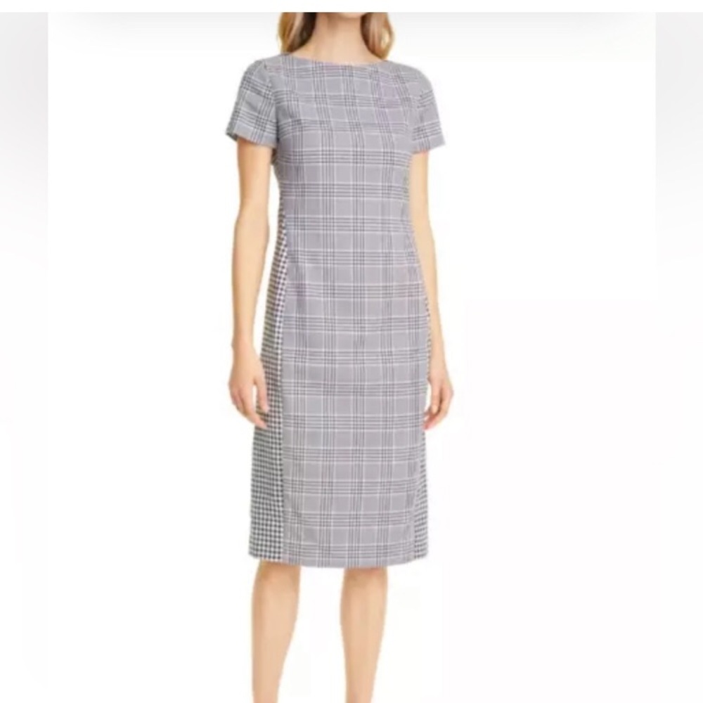 Hugo Boss Gray Plaid Midi Dress